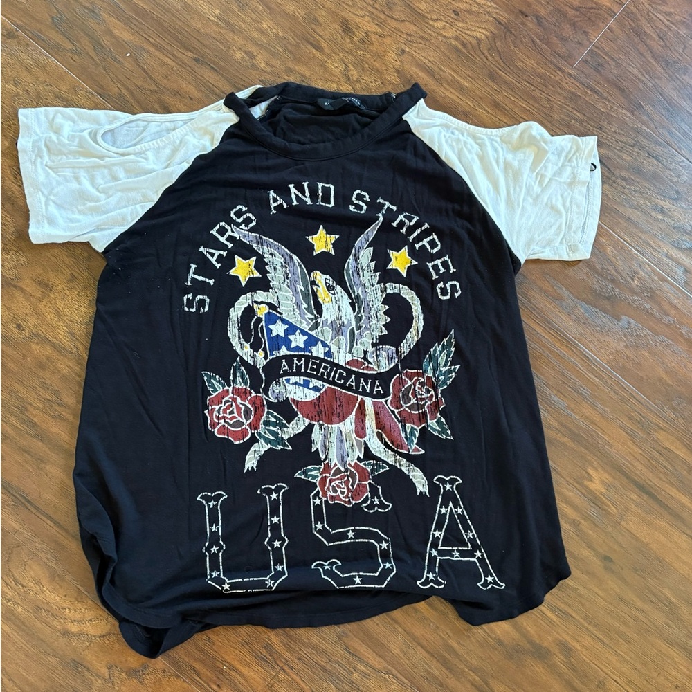 Women’s Black & White 'Stars and Stripes' Graphic Raglan Tee